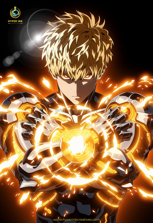 001 (Genos-Inspired)| Premium Anime Metal Print — For True Collectors