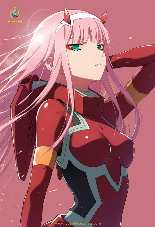 Crimson Connection Series - 002 (Zero Two-Inspired)| Premium Anime Metal Print — For True Collectors