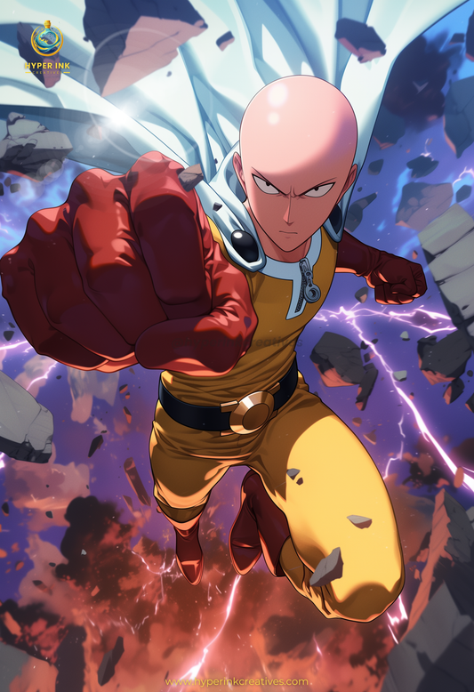 Hero’s Might Series - 001 (Saitama-Inspired) | Premium Anime Metal Print — For True Collectors